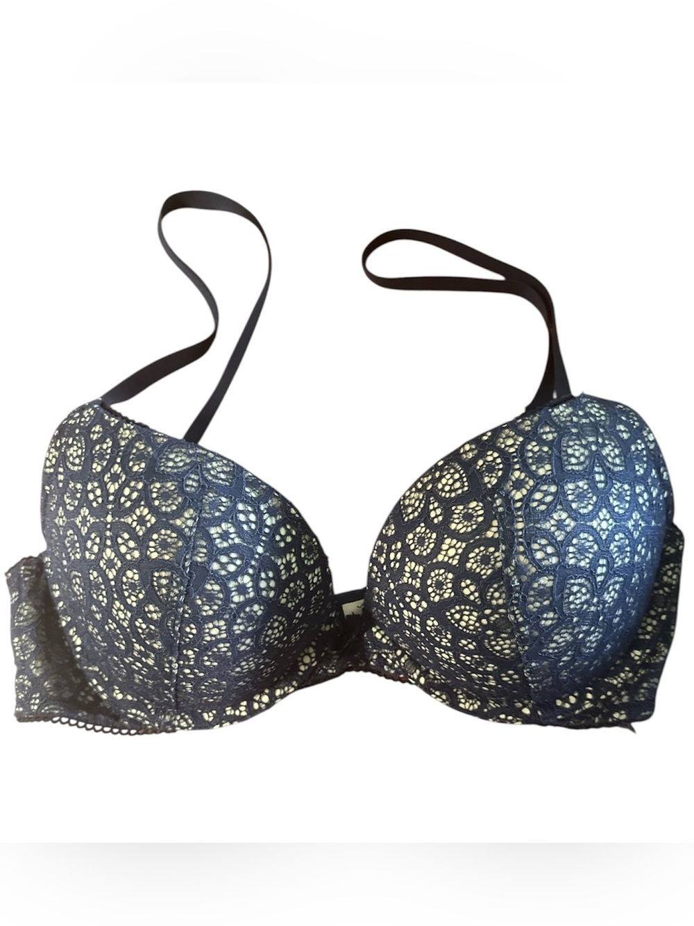 Victoria's Secret Navy Lace Push-Up Bra with Cream Underwire /padded 32 D